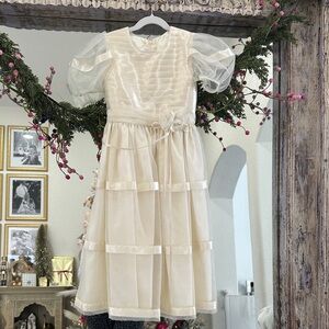 Girls Handmade Cream Formal Communion/Flower Girl Dress